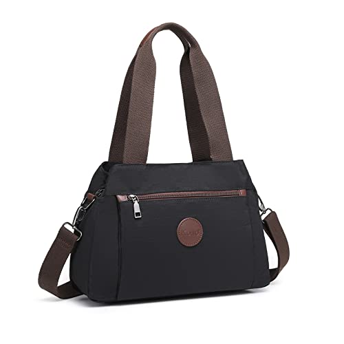 KONO Damen Handtasche Hobo Schultertasche Vintage Top Griff Crossbody Tasche Casual Multifunktion Tote Bag für Arbeit Einkaufen, Schwarz, Inch von KONO