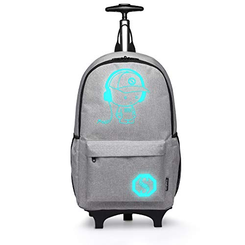 KONO Kinderrucksack Rucksack Backpack Schulrucksack Gepäck Koffer Kabine Rädern Trolley Reise Rädern Rollwagen Hand Fall für Jungen und Mädchen (Grau) von KONO