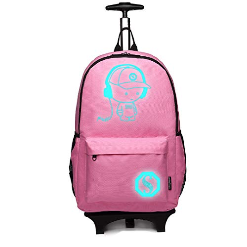 KONO Kinderrucksack Rucksack Backpack Schulrucksack Gepäck Koffer Kabine Rädern Trolley Reise Rädern Rollwagen Hand Fall für Jungen und Mädchen (Pink) von KONO