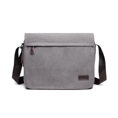 KONO Messenger Bag Canvas Laptop Umhängetasche für 13 Zoll Wasserdichte Schultasche, Geschenke für Männer Frauen(Grau) von KONO