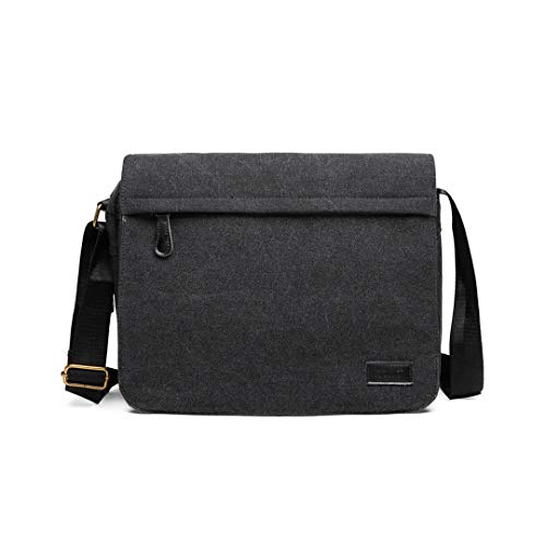 KONO Messenger Bag Canvas Laptop Umhängetasche für 13 Zoll Wasserdichte Schultasche, Geschenke für Männer Frauen(Schwarz) von KONO