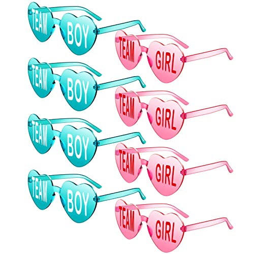 8 Paar blaue und rosa Sonnenbrille rahmenlose Geschlechtsoffenbarung Brille Team Mädchen und Team Junge Dekor für Gender Reveal Party, blau/rose, about 5 x 14.5 cm/ 1.97 x 5.71 inches von Konohan