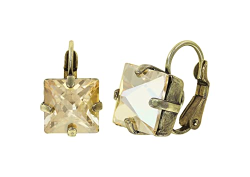 Konplott: Ohrringe Punk Classics, schlichte Ohrringe mit großem viereckigem Kristallstein, für Damen/Frauen (beige) von Konplott