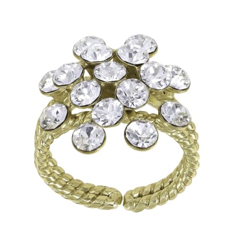 Konplott: Ring Magic Fireball shinny brass, klassischer Kristallblütenring in glänzend-goldener Fassung, für Damen/Frauen (weiß) von Konplott