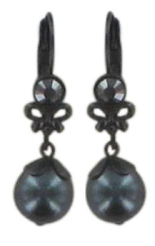 Konplott: pendelnde Ohrringe Pearl ´n´Ribbons black, hängende Ohrringe mit schwarzer Perle im Barock-Stil, für Damen/Frauen von Konplott