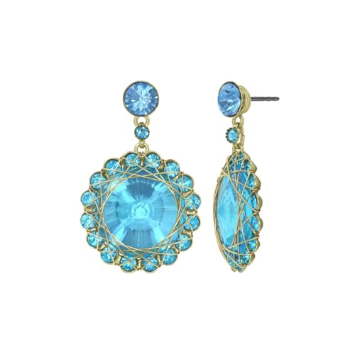 Konplott: pendelnde Ohrstecker 70´s Circles big, große aufwendige Kristall-Ohrstecker in rund mit Drahtgeflecht, für Damen/Frauen (blau) von Konplott