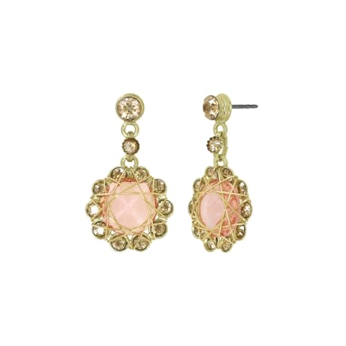 Konplott: pendelnde Ohrstecker 70´s Circles small, kleine aufwendige Hänge-Ohrstecker mit Drahtgeflecht und Kristallsteinen, für Damen/Frauen (beige) von Konplott