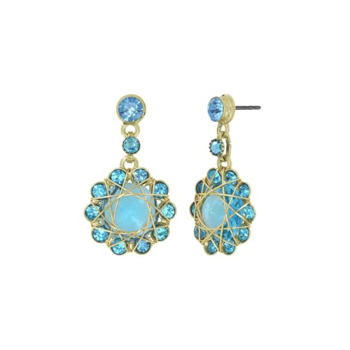 Konplott: pendelnde Ohrstecker 70´s Circles small, kleine aufwendige Hänge-Ohrstecker mit Drahtgeflecht und Kristallsteinen, für Damen/Frauen (blau) von Konplott