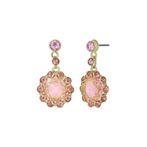 Konplott: pendelnde Ohrstecker 70´s Circles small, kleine aufwendige Hänge-Ohrstecker mit Drahtgeflecht und Kristallsteinen, für Damen/Frauen (rosa) von Konplott
