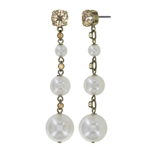 Konplott: pendelnde Ohrstecker Spikes and Pearls, lange dreifache Perlenohrstecker mit Kristallsteinen, für Damen/Frauen (cremeweiß) von Konplott