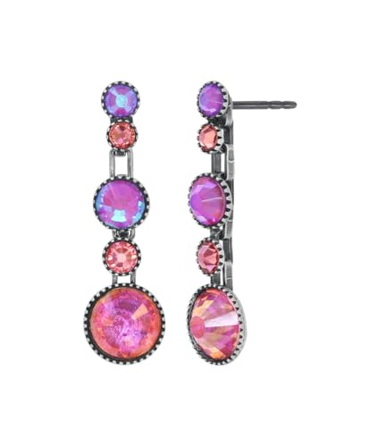 Konplott: pendelnde Ohrstecker Water Cascade small, einreihige runde Pendel-Ohrstecker mit Kristallsteinen, für Damen/Frauen (pink) von Konplott