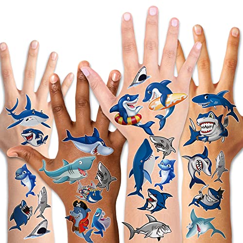 Konsait 10 Blätter Kinder Tattoos Set, Hai Delfine temporäre Tattoos Klebetattoos für Kinder Jungen Kindergeburtstag Mitgebsel geschenktüten Kinder Spielen von Konsait