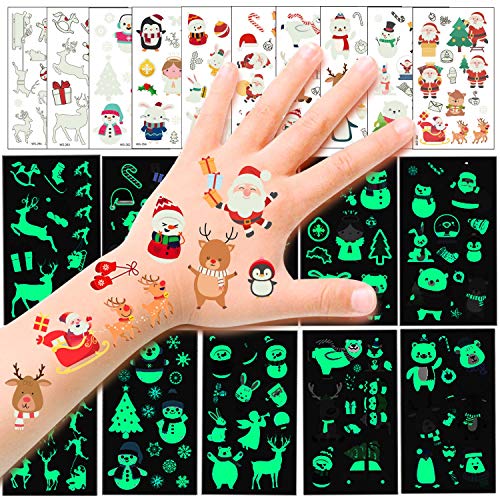 HOWAF Leucht Tattoo Kinder Weihnachten Kindertattoos Weihnachtstattos Kinder klebetattoos für Mitgebsel Weihnachten Kinder Weihnachtsdeko Adventskalender Kleinigkeiten von HOWAF