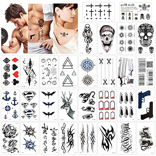 Konsait 30 Blätter Temporäre Tattoos für Frauen Männer, Wasserdicht temporär Tätowierung Kleine schwarz Tattoo Körperkunst Tattoo Aufkleber Fake Tattoos Klebetattoos Erwachsene von Konsait