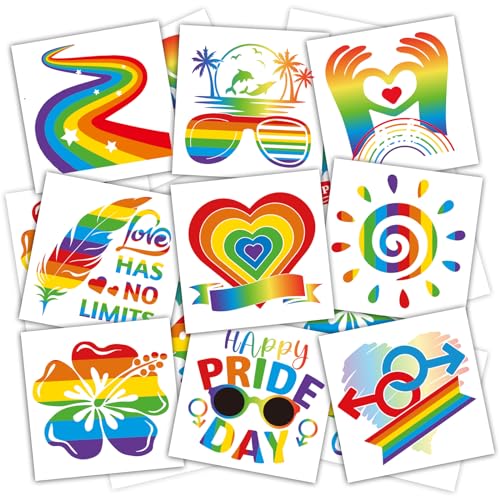 Konsait 96 PCS Stolz Tattoos Temporäre Regenbogen Tattoos für Männer und Frauen Stolz Zubehör Homosexuell Stolz Temporäre Tattoos Fake Tattoos Stolz Parade Schmetterling Liebe Stolz Tag Party Rave von Konsait