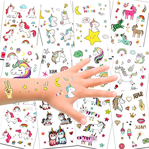 Konsait Tattoo Kinder, Einhorn Tattoos Mädchen Kindertattoos Aufkleber für Mädchen Kindergeburtstag Mitgebsel Geschenke Einhorn Party Über 300 Klebetattoo von Konsait