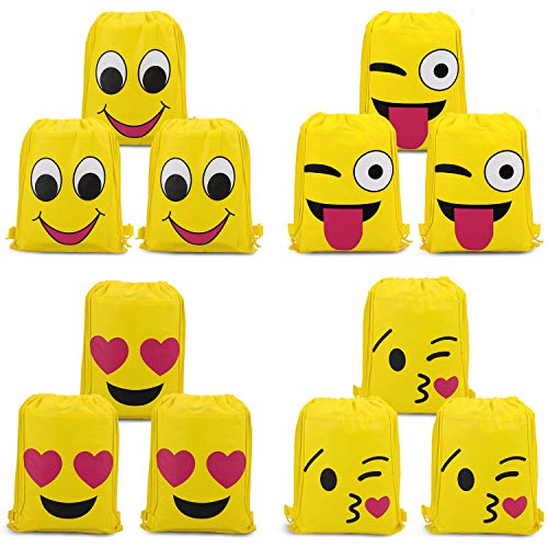 Konsait Emoji Turnbeutel für Kinder (12 Stück), Emoji Sporttaschen Geschenktüte Partytüten für Jungen Mädchen Geschenk mitbringsel tüten Kindergeburtstag Partydeko Geschenktaschen von Konsait