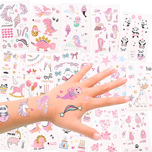 Konsait Nette temporäre Tattoos für Kinder, Mädchen, Jungen, 256 Designs Fake Kindertattoos Aufkleber, Kinder Lieblings-Charakter-Einhorn, Meerjungfrau, Dinosaurier, Kinder Geburtstags Mitgebsel von Konsait