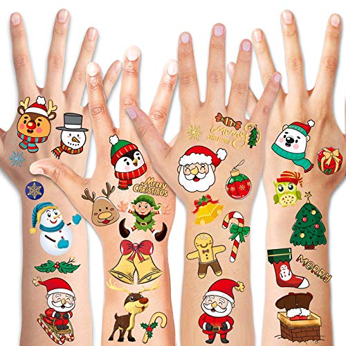 Konsait Tattoo Kinder, Glitzer Weihnachtstattos Kinder, Weihnachten Kindertattoos Aufkleber für Mädchen Jungen Weihnachtsdeko Adventskalender Weihnachtsgeschenke Kleinigkeiten für Kinder von Konsait