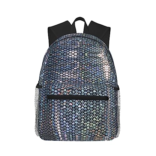 Silberner Fischschuppen-Doppelschicht-leichter modischer lässiger Laptop-Rucksack für Männer und Frauen, Reiserucksack, Schwarz , One size von Konsev