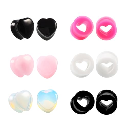 Konxi 6 Paar Flesh Tunnel aus Silikon, 6-12mm Silikon Ohr Tunnel Set, Heart Extra Ear Expander Kit, Silicone Flexibel Flesh Tunnels Extra, Soft Ohr Plug Expander für Frauen Männer (10mm) von Konxi