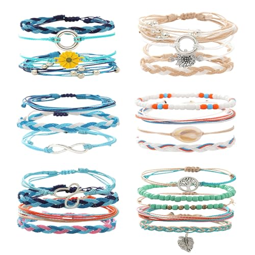 Konxi 24StK Surfer Armband für Frauen Herren Armbander Bunt Stoffarmband Boho Fußkettchen Surfer Armband Kinder Handmade Armbänder Freundschaftsarmband Set (B-24stk) von Konxi