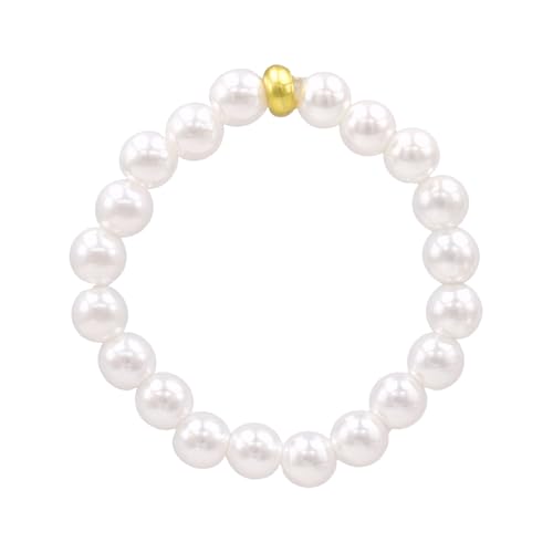 Konxi 3mm Naturstein Perlen Ring mit Goldperlen Elastischer Naturstein Ring Perlen Ringe Damen Elastisch Perlenringe für Damen Mädchen (Perle) von Konxi