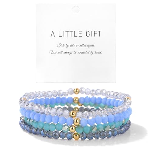 Konxi 4 Stück Boho Perlenarmband mit Goldperlen Stapelbare Bohemian Armbänder Kristall Stretch Damen Armband Mehrschichtiges Boho Armband für Frauen Damen (Blau) von Konxi