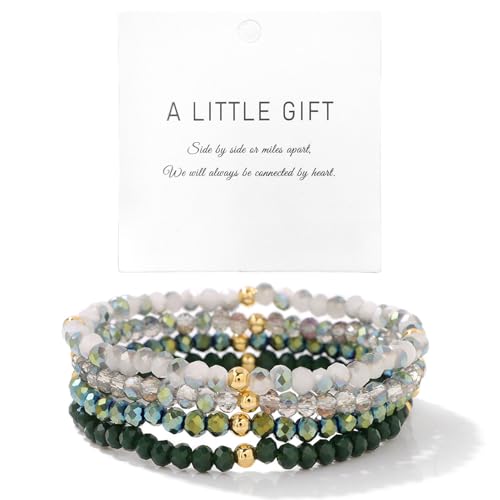 Konxi 4 Stück Boho Perlenarmband mit Goldperlen Stapelbare Bohemian Armbänder Kristall Stretch Damen Armband Mehrschichtiges Boho Armband für Frauen Damen (Grün) von Konxi
