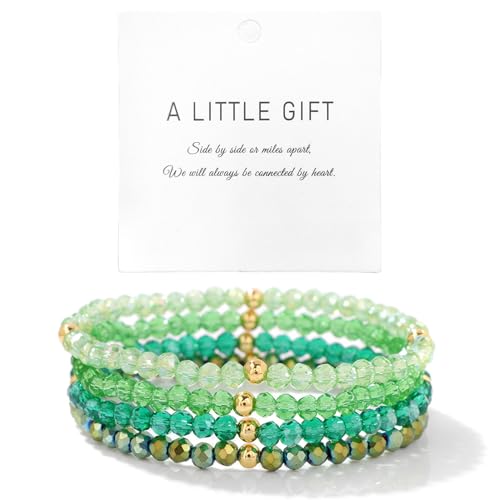 Konxi 4 Stück Boho Perlenarmband mit Goldperlen Stapelbare Bohemian Armbänder Kristall Stretch Damen Armband Mehrschichtiges Boho Armband für Frauen Damen (Hellgrün) von Konxi
