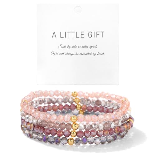 Konxi 4 Stück Boho Perlenarmband mit Goldperlen Stapelbare Bohemian Armbänder Kristall Stretch Damen Armband Mehrschichtiges Boho Armband für Frauen Damen (Lila) von Konxi