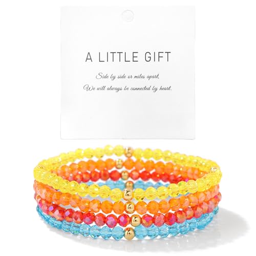 Konxi 4 Stück Boho Perlenarmband mit Goldperlen Stapelbare Bohemian Armbänder Kristall Stretch Damen Armband Mehrschichtiges Boho Armband für Frauen Damen (Regenbogen) von Konxi