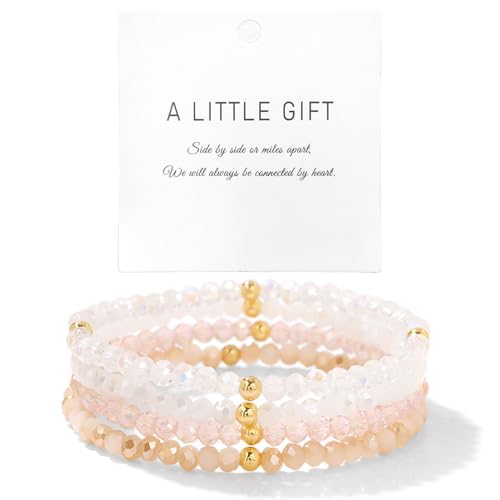 Konxi 4 Stück Boho Perlenarmband mit Goldperlen Stapelbare Bohemian Armbänder Kristall Stretch Damen Armband Mehrschichtiges Boho Armband für Frauen Damen (Rosa) von Konxi
