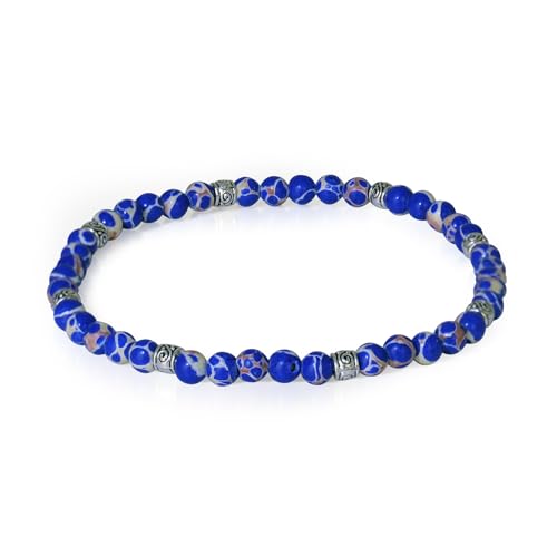 Konxi 4mm Naturstein Armband Damen Naturstein Perlen Stretch Armband Edelstein Armbänder Crystal Stretch Perlenarmband für Damen Herren (Blau) von Konxi