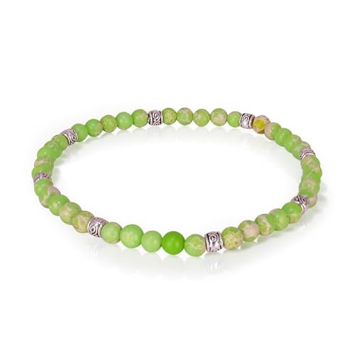 Konxi 4mm Naturstein Armband Damen Naturstein Perlen Stretch Armband Edelstein Armbänder Crystal Stretch Perlenarmband für Damen Herren (Grün) von Konxi