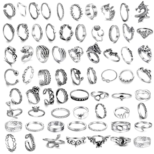 Konxi 67 Stück Vintage Silber Knuckle Rings Set für Frauen Mädchen,Böhmische Stapelbare Gemeinsame Finger Ringe,Midi Ringe Pack,Silber Ring Set Konxi 67 Stück Vintage Silber Knuckle Rings Set für Frauen Mädchen,Böhmische Stapelbare Gemeinsame Finger Ringe,Midi Ringe Pack,Silber Ring Set von Konxi