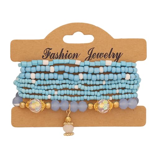 Konxi 8 Stück Boho Perlenarmband Kristall Stretch Damen Armband Boho Perlenarmband Set Stapelbare Damen Armbänder Stretch Kristall Perlen Armband (Blau) von Konxi