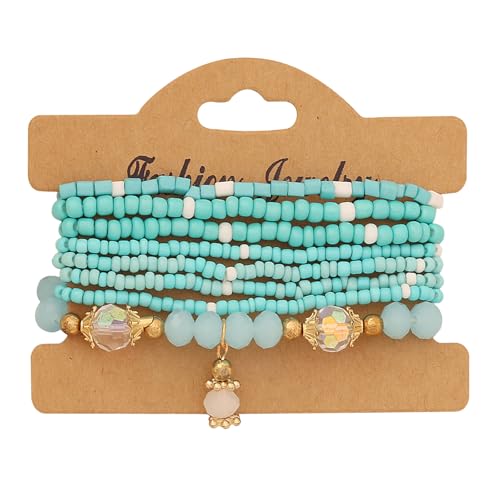Konxi 8 Stück Boho Perlenarmband Kristall Stretch Damen Armband Boho Perlenarmband Set Stapelbare Damen Armbänder Stretch Kristall Perlen Armband (Grün) von Konxi
