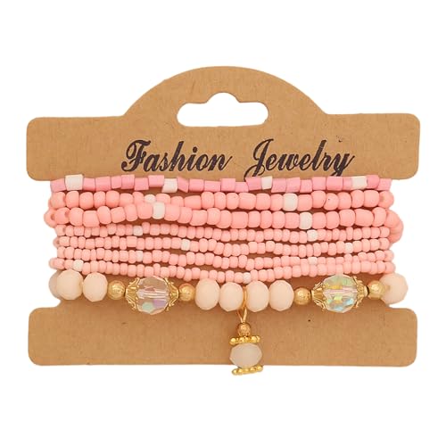 Konxi 8 Stück Boho Perlenarmband Kristall Stretch Damen Armband Boho Perlenarmband Set Stapelbare Damen Armbänder Stretch Kristall Perlen Armband (Rosa Pink) von Konxi