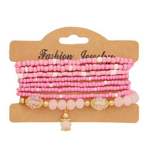 Konxi 8 Stück Boho Perlenarmband Kristall Stretch Damen Armband Boho Perlenarmband Set Stapelbare Damen Armbänder Stretch Kristall Perlen Armband (Rose) von Konxi
