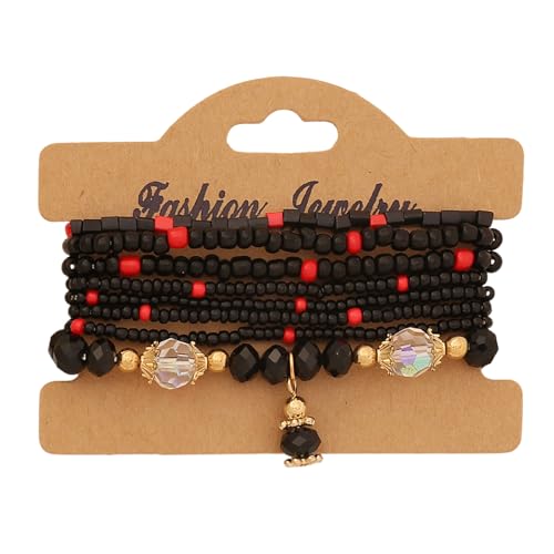Konxi 8 Stück Boho Perlenarmband Kristall Stretch Damen Armband Boho Perlenarmband Set Stapelbare Damen Armbänder Stretch Kristall Perlen Armband (Schwarz) von Konxi