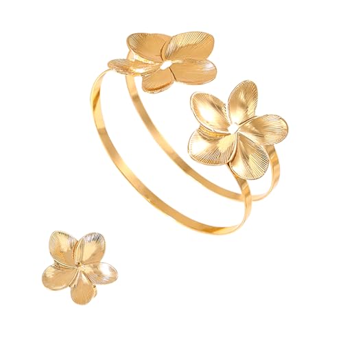 Konxi Armreif Gold Damen mit Goldring Breit Blumen/Feuerwerk Armreif Goldener Offenes Manschettenarmband Chunky Verstellbare Armbänder für Damen Frauen (Gold-2) von Konxi