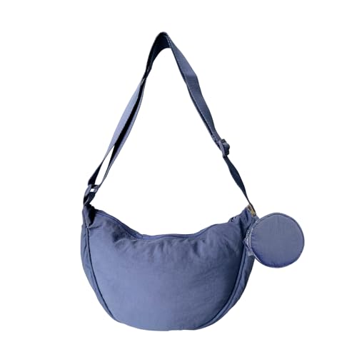 Konxi Damen Halbmond Crossbody Schultertasche, Hobo Halfmoon Bag, Nylon Crossbody Bag mit verstellbarer Schultergurt, Damen Halbmond Schultertasche mit Ein Münzgeldbeutel (Blau) von Konxi