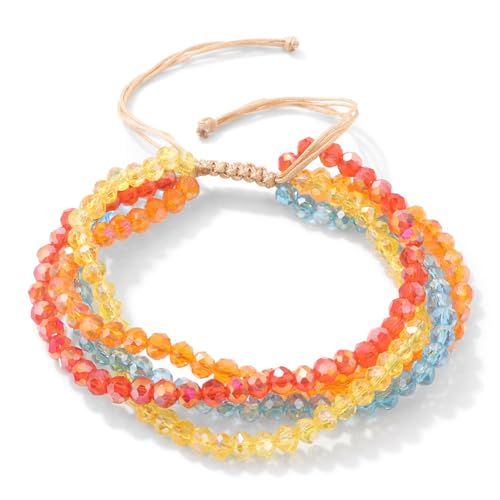 Konxi Damen Kristall Perlen Armband Boho Steine Armband Damen Mehrschichtiges 4mm Boho Verstellbar Armbander Bohemian Perlenarmband für Frauen (Regenbogen) von Konxi