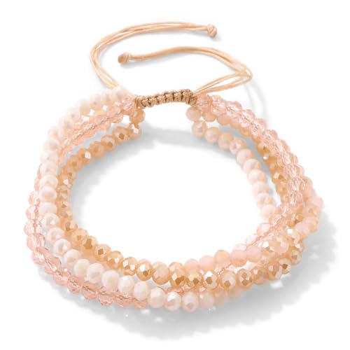 Konxi Damen Kristall Perlen Armband Boho Steine Armband Damen Mehrschichtiges 4mm Boho Verstellbar Armbander Bohemian Perlenarmband für Frauen (Reinrosa) von Konxi