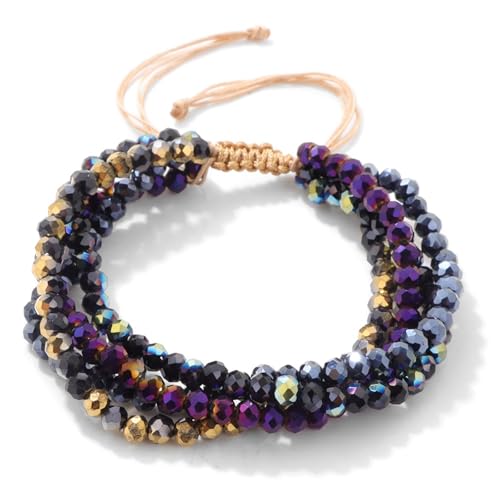 Konxi Damen Kristall Perlen Armband Boho Steine Armband Damen Mehrschichtiges 4mm Boho Verstellbar Armbander Bohemian Perlenarmband für Frauen (Rot-Schwarz) von Konxi