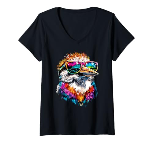 Damen Kookaburra Vogel Jägerliest Lachender Hans Süßer Kookaburra T-Shirt mit V-Ausschnitt Damen Kookaburra Vogel Jägerliest Lachender Hans Süßer Kookaburra T-Shirt mit V-Ausschnitt von Kookaburras für Eisvogel und Australien Liebhaber