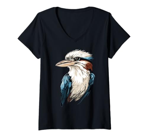 Damen Kookaburra Vogel Jägerliest Lachender Hans Süßer Kookaburra T-Shirt mit V-Ausschnitt Damen Kookaburra Vogel Jägerliest Lachender Hans Süßer Kookaburra T-Shirt mit V-Ausschnitt von Kookaburras für Eisvogel und Australien Liebhaber