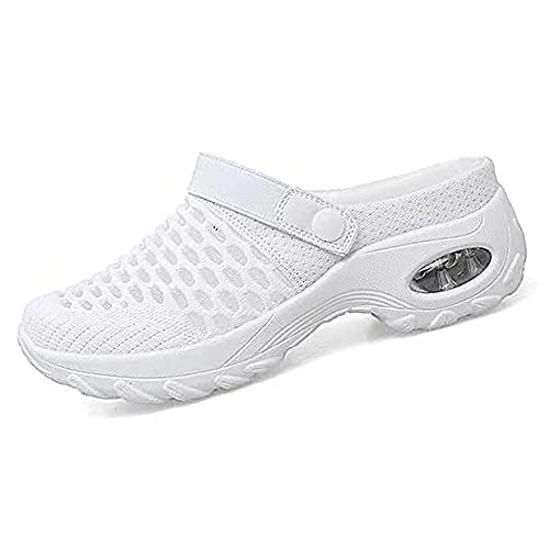 Kookmean Damen Hausschuhe, Damen Diabetiker Wanderschuhe Orthopädische Schlupfschuhe Damen Luftkissen Mesh Krankenschwester Schuhe Plateau Loafer, Z1 Weiß, 38 EU von Kookmean