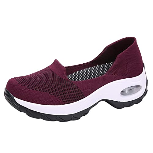 Kookmean Damen-Hausschuhe, Diabetiker-Wanderschuhe, orthopädische Schlupfschuhe, Damen-Luftkissen, Netzstoff, Krankenschwesterschuhe, Plateau-Loafer, Z2 Wine, 36 EU von Kookmean